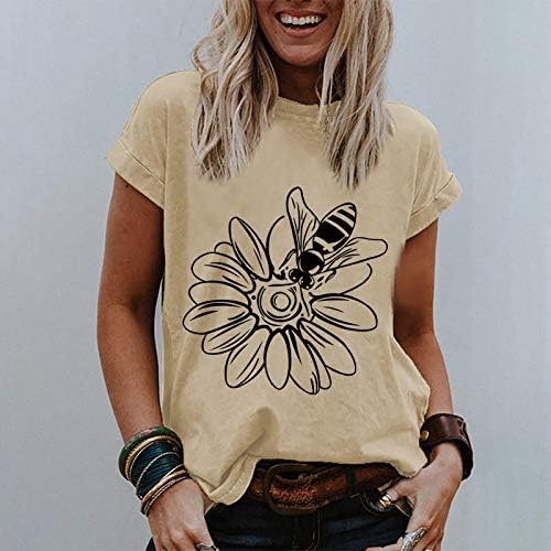 Dosoop Womens Casual Yuvarlak Boyun Sevimli Arı Çiçek Grafik Baskılı Kısa Kollu T-Shirt Gevşek Tee Tunik Bluz Tops