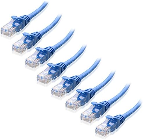 Kablo Konuları 8'li Paket Snagless Kısa Cat5e Ethernet Kablosu 3 ft (Cat5e Kablosu, Cat 5e Kablosu) Mavi renkte