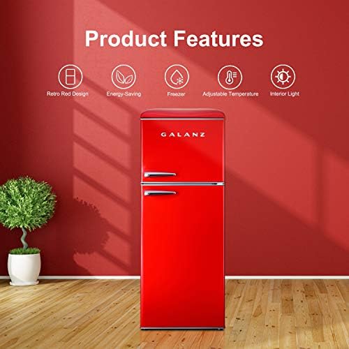 Galanz GLR10TRDEFR True Top Freezer Retro Buzdolabı Donmadan, Çift Kapılı Buzdolabı, Ayarlanabilir Elektrikli Termostat Kontrolü,