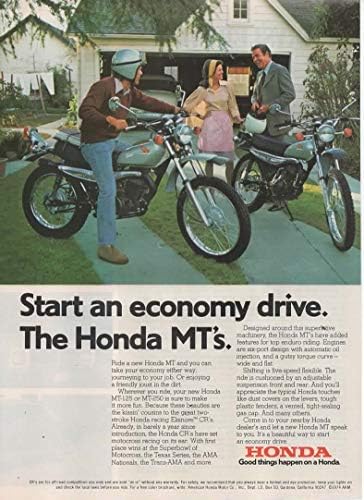 Dergi Baskı İlanı: 1974 Honda MT-125, MT-250 Motosiklet Parkuru / Off-Road / Sokak Bisikleti, Ekonomik Bir Sürüş Başlatın. Honda