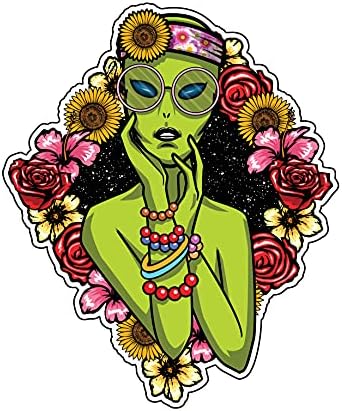 WickedGoodz Alien Hippy Kız Vinil Çıkartması - Çiçek Tampon Sticker - Dizüstü Bilgisayarlar için Tumblers Windows Otomobil Kamyon