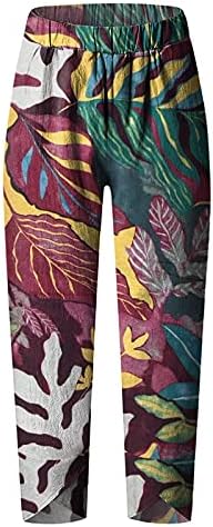 ıOPQO yazlık pantolonlar Kadınlar için Rahat Gevşek Boho Pamuk Keten Geniş Bacak Pantolon Elastik Bel Kırpılmış Pantolon