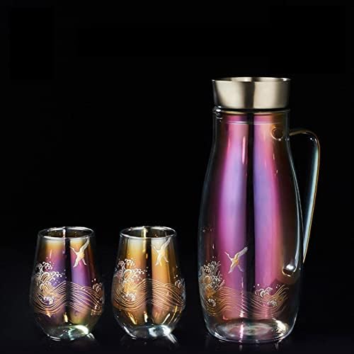 Su Sürahi kolu su sürahi fincan seti renkli ısıya dayanıklı cam sürahiler klasik lüks çay kavanoz Ev mutfak su tencere Drinkware