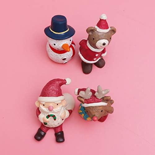 Toyvıan 4 pcs Noel Reçine Minyatür Heykelcik Karikatür Santa Kardan Adam Ayı Elk Masa Mikro Bahçe Peyzaj Dollhouse Süs Noel Hediyeler