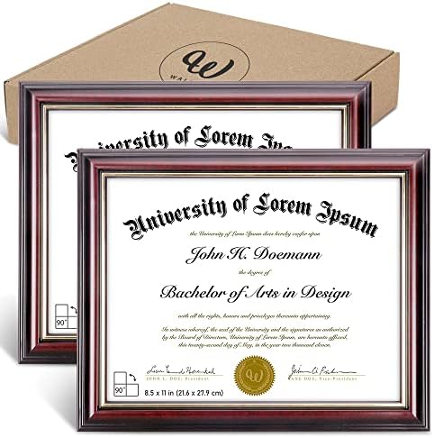 Diploma Sertifika Çerçeveleri 8.5 x 11, Altın Süslemeli Maun Kiraz Ahşap Tahıl, 2'li Set