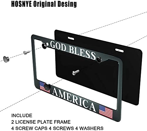 HOSNYE Tanrı Korusun Amerika plaka çerçevesi Amerikan Bayrağı Metal 2 Pcs 2 Delik Siyah Lisansları Plakaları Çerçeveleri Ön Lisansları