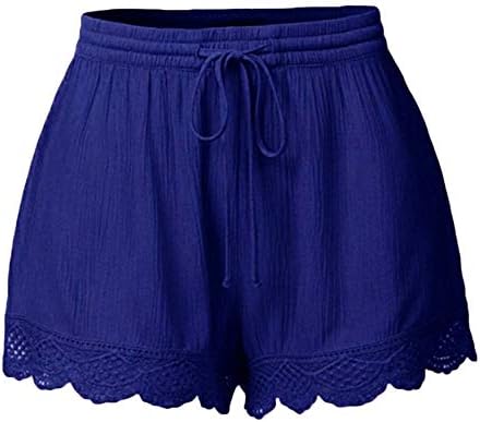Andongnywell Şort Kadınlar için Katı Fırfır Hem İpli Pijama Mini Pantolon Düz Renk Kısa Pantolon