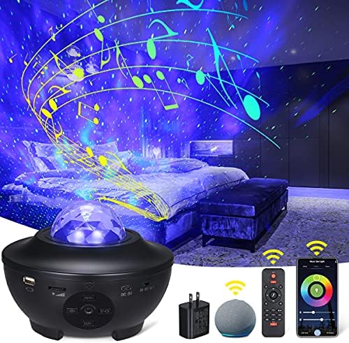 Akıllı Yıldız projektör gece lambası, Tom-shine WiFi Galaxy projektör ışık Bluetooth müzik hoparlör okyanus dalgası bulutsusu