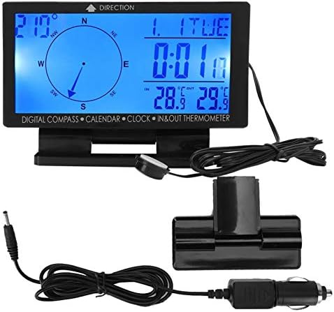 Yctze LCD Dijital Ekran Ekran Araba Pusula, CD60 Çok Fonksiyonlu Dijital Araba Otomobil Termometre Ölçer için Zaman Navigasyon