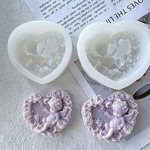 IETONE 2 Adet Cupid Kalp Şekli 3D Silikon Mum Kalıpları, sevgililer Günü Hediyesi için El yapımı DIY Aromaterapi Mum Sabun Kalıbı,
