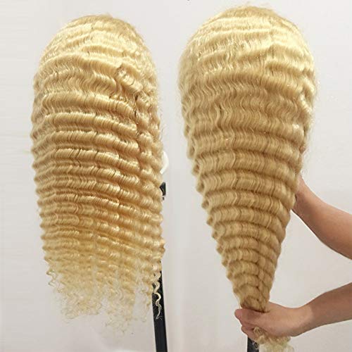 613 Sarışın Dantel ön peruk İnsan Saçı Orta Kısmı 20 inç Derin Dalga İnsan Saç Peruk Bebek Saç Remy Brezilyalı Ön Koparıp 150%