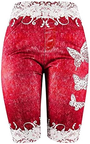 Kadınlar için pantolon artı boyutu Sıska kelebek baskı rahat Jeggings Faux Denim Jean Şort
