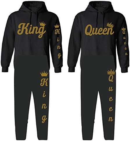 Kral ve kraliçe eşleştirme kıyafet için çift hoodie ve eşofman altı eşofman