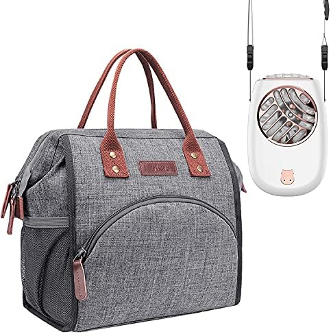 LOKASS Öğle Yemeği Çantaları Kadınlar için Taşınabilir Mini Fan Boyun Fanı, Gri + Beyaz
