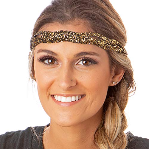 Hipsy kadın Örgülü Ayarlanabilir Kaymaz Sevimli Moda Kafa Bandı Örgü Hairband (5pk Altın / Siyah / Gümüş / Diva / Beyaz)