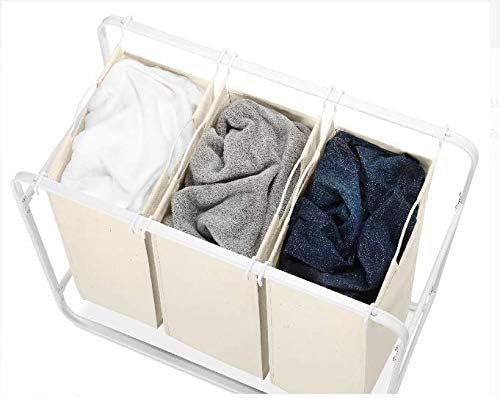 PRO & Aile Retro Tarzı Üçlü Çamaşır Sıralayıcısı ile 3 Çıkarılabilir Çanta-Beyaz & Tuval-15.75 x 33.47 x 30.71