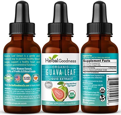 Guava Yaprağı Ekstresi Suyu-Karbonhidrat Engelleyici | Sağlıklı Kan Şekeri / Saç Yeniden Büyüme-Cilt ve Tırnaklar-Organik, Koşer,