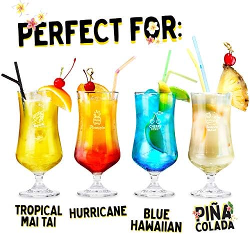 Büyük 15 oz Pina Colada, Kasırga, Tropikal kokteyl bardakları / 4 Set Poco Grande Tarzı içme bardakları / Uzun Saplı Lale Şekilli
